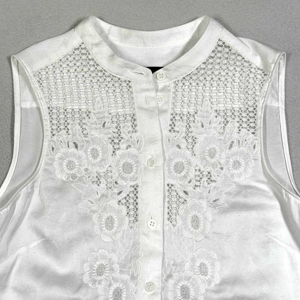 Karen Millen Top Womens 4 Blouse Floral Lace Broderie Anglaise White Sleeveless - Picture 2 of 10